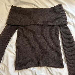 H&M Off-Shoulder Ribbed Sweater in Dark Brown